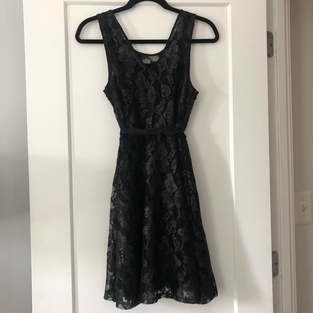 EXPRESS, Black Metallic Sheer Lace Dress, XS